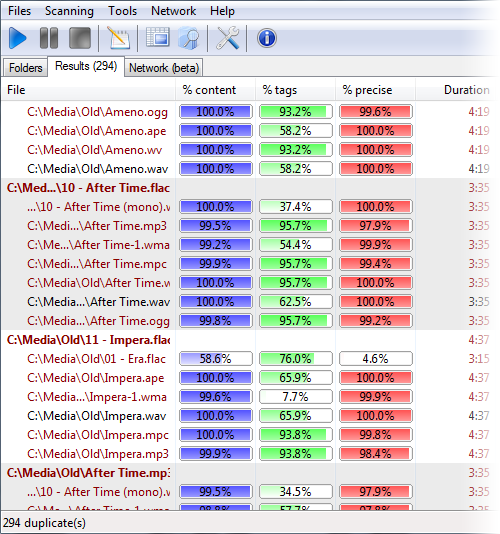Screenshot: Automark files results
