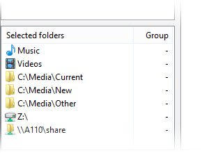 Screenshot: Folders selection