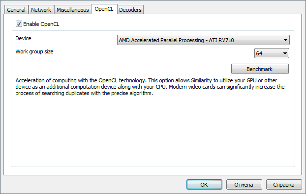 Screenshot: Options Dialog - OpenCL Tab