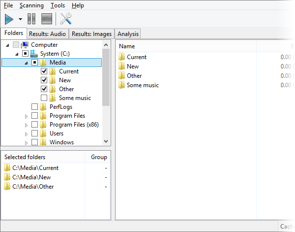 Screenshot: Folders selection