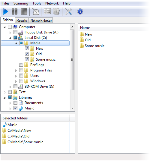 Screenshot: Selecting folders