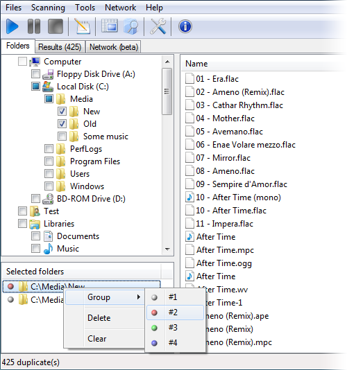 Screenshot: Using folder groups