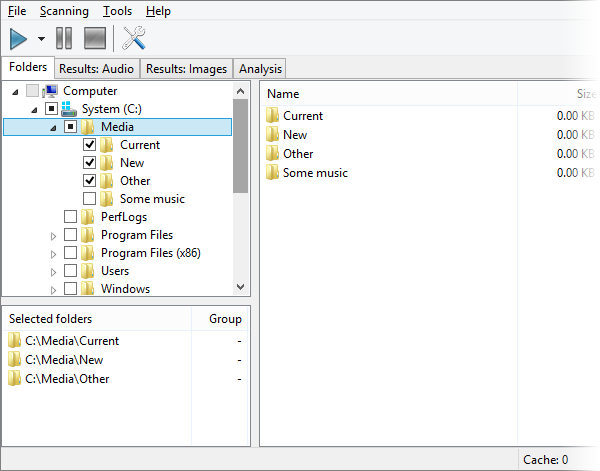 Screenshot: Selecting folders