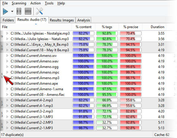 Screenshot: Groups of duplicates