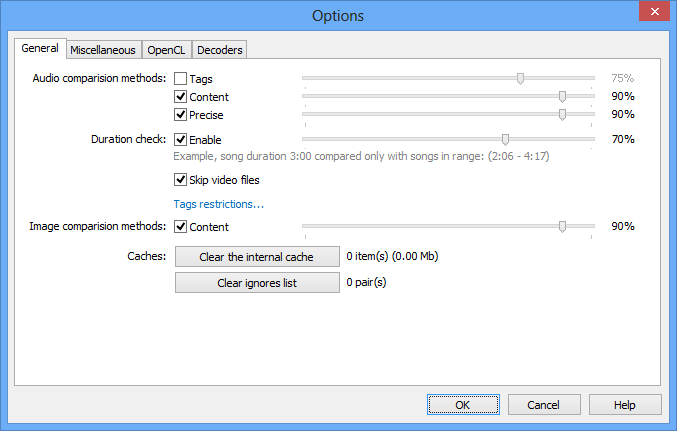 Screenshot: Options dialog