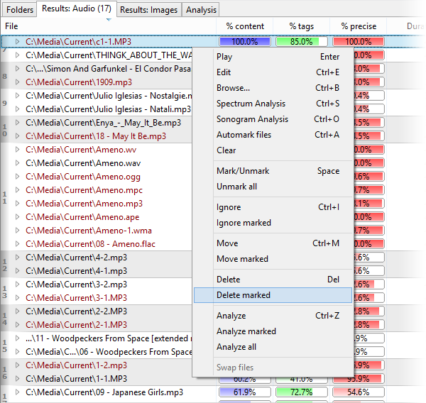 Screenshot: Marking files