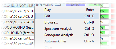 Screenshot: Results context menu - Edit