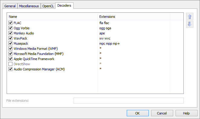 Screenshot: Options Dialog - Decoders Tab