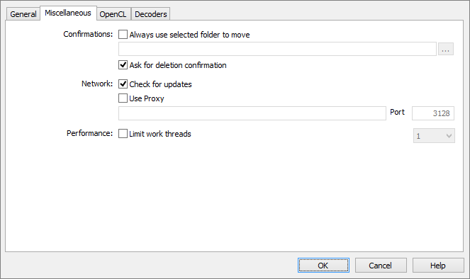 Screenshot: Options Dialog - Miscellaneous Tab